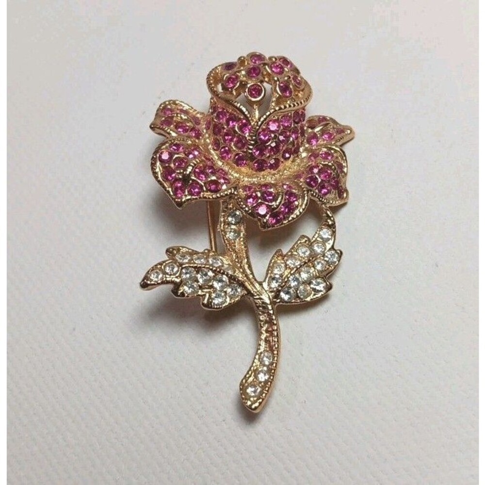 Brooch Purple And Clear Rhinestone Embellished Goldstone